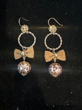 Gold-Tone Bow & Leopard Bead Drop Earrings - Women Jewelry